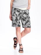 Old Navy Womens Tropical Print Soft Bermudas 9&quot; Size L - White Palm Print