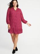 Old Navy Womens Ruffle-trim Plus-size Georgette Swing Dress Burgundy Ditsy Floral Size 2x