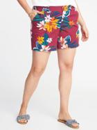 Old Navy Womens Plus-size Mid-rise Everyday Khaki Shorts (7) Raspberry Floral Size 22