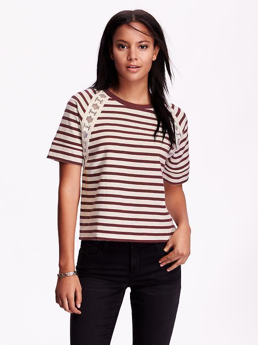 Old Navy Womens Striped Terry Dolman Top Size L Petite - Burgundy Stripe
