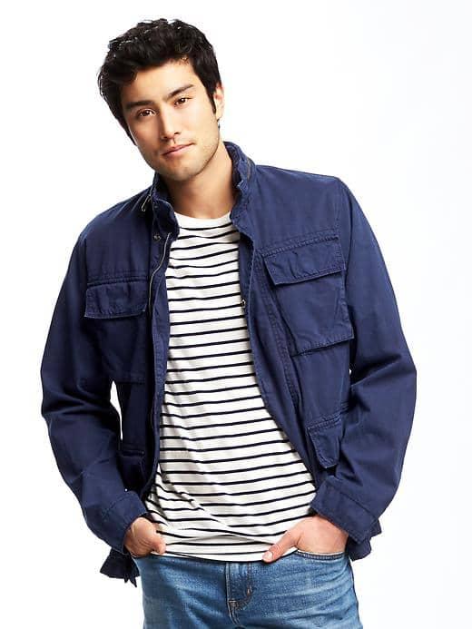 Old Navy Garment Dyed Hooded Utility Jacket For Men - Indigo