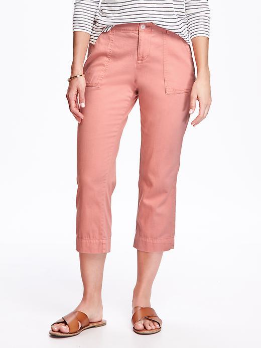 Old Navy Mid Rise Textured Twill Capris For Women - Coral Pink