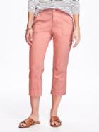 Old Navy Mid Rise Textured Twill Capris For Women - Coral Pink