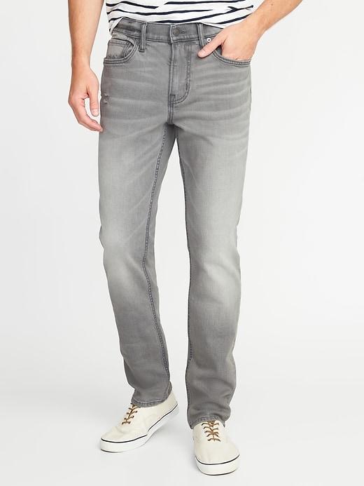 Old Navy Mens Straight Built-in Flex Distressed Gray Jeans For Men Gray Wash Size 34w