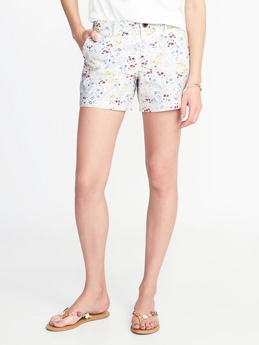 Old Navy Womens Mid-rise Twill Shorts For Women (5) White Floral Size 4