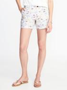 Old Navy Womens Mid-rise Twill Shorts For Women (5) White Floral Size 4