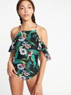 Old Navy Womens Cold-shoulder Swimsuit For Women Black Floral Size L