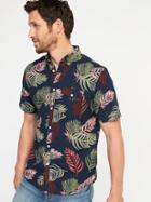 Old Navy Mens Slim-fit Linen-blend Shirt For Men Watermelon Palm Print Size M