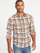 Old Navy Mens Regular-fit Built-in Flex Plaid Flannel Shirt For Men Tobacco Leaf Size Xl