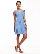 Old Navy Fit & Flare Flutter Sleeve Dress For Women - Light Blue Print