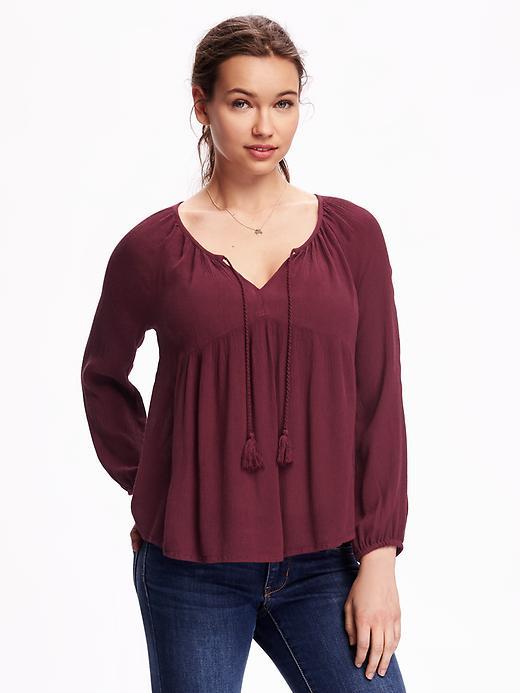 Old Navy Tassel Front Swing Blouse For Women - Marion Berry