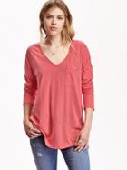 Old Navy Womens Long Sleeve V Neck Tees Size L Tall - Apple Guava