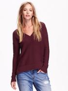 Old Navy Womens Textured Knit V Neck Sweater Size Xs - Wine Purple
