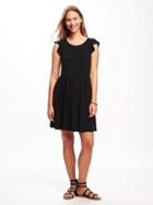 Old Navy Flutter Sleeve Fit & Flare Dress For Women - Black