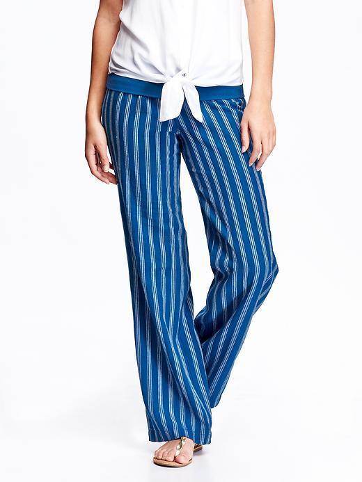 Old Navy Womens Linen Blend Pull On Pants Size L Tall - Blue Stripe