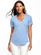 Old Navy Luxe Curved Hem V Neck Tee For Women - Peri Big Trouble