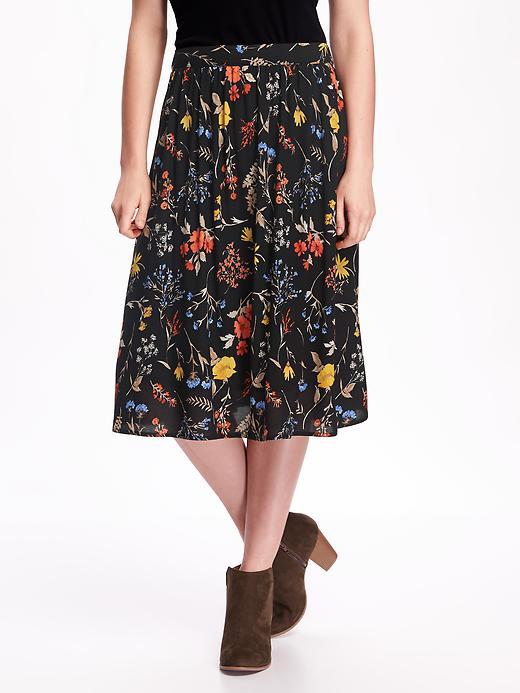 Old Navy Soft Drapey Midi Skirt For Women - Multi Floral Bottom