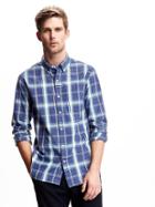 Old Navy Regular Fit Classic Plaid Shirt For Men - Bluesday