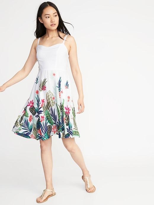 Old Navy Womens Fit & Flare Cami Dress For Women White Palm Print Size M
