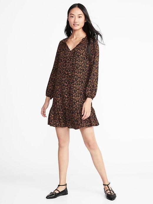 Old Navy Womens Ruffled Georgette Swing Dress For Women Black Ditsy Floral Size Xs