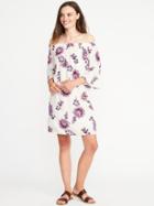 Old Navy Off The Shoulder Bell Sleeve Shift Dress For Women - White Floral