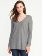 Old Navy Womens Relaxed Textured V-neck Sweater For Women Grey Marl Size L