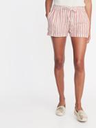Mid-rise Linen-blend Striped Shorts For Women -- 4-inch Inseam