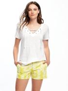 Old Navy Slub Knit Lace Up Tunic Tee For Women - Calla Lily