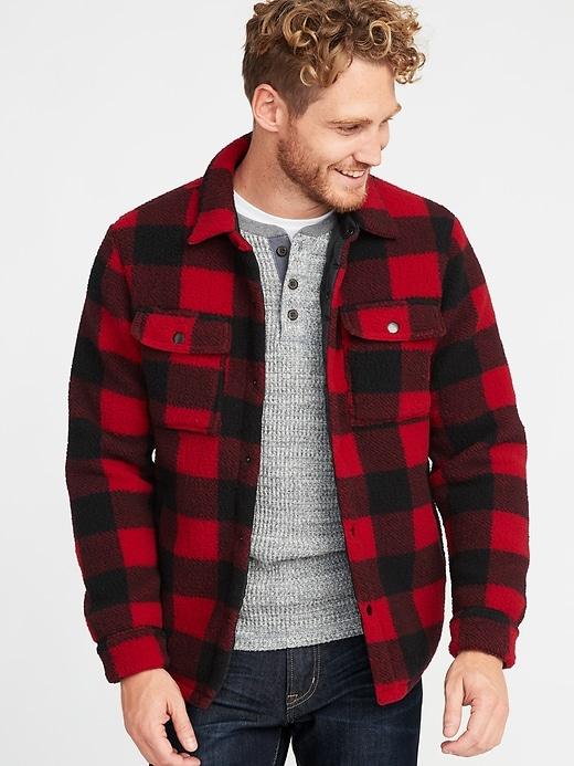 Old Navy Mens Sherpa Shirt Jacket For Men Red Plaid Size L
