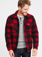 Old Navy Mens Sherpa Shirt Jacket For Men Red Plaid Size L