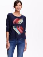 Old Navy Womens Long Sleeve Graphic Tee Size L - Lost At Sea Navy
