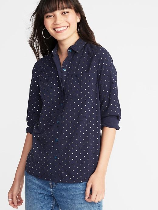 Old Navy Womens Relaxed Printed Classic Shirt For Women Gold-foil Polka Dots Size Xs