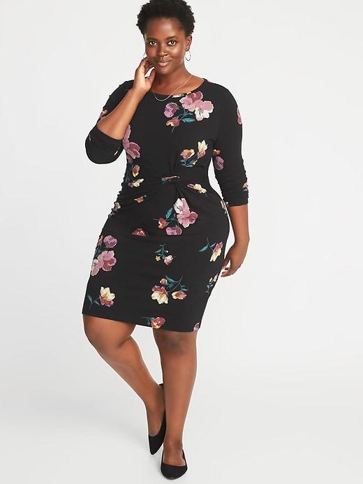 Old Navy Womens Plus-size Twist-front Bodycon Dress Black Floral Size 1x