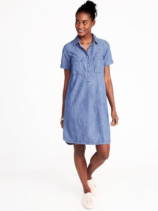 Old Navy Womens Chambray Shirt Dress For Women Dark Wash Size Xl