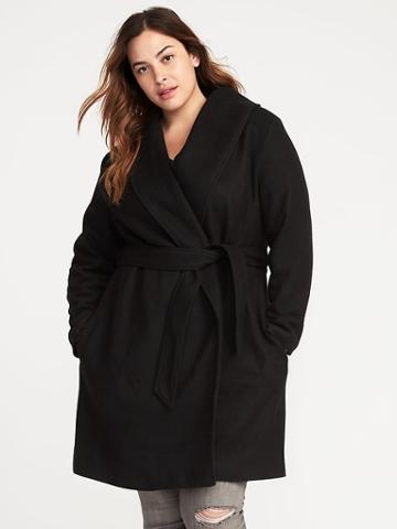 Old Navy Womens Plus-size Belted Coat Black Size 4x