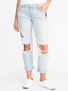 Old Navy Womens Boyfriend Floral-embroidered Straight Jeans For Women Light Sky Size 10