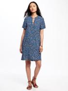 Old Navy Womens Lace-up-yoke Printed Shift Dress For Women Blue Paisley Size Xs