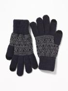 Old Navy Mens Text-friendly Sweater-knit Gloves For Men Blue Fair Isle Size S/m