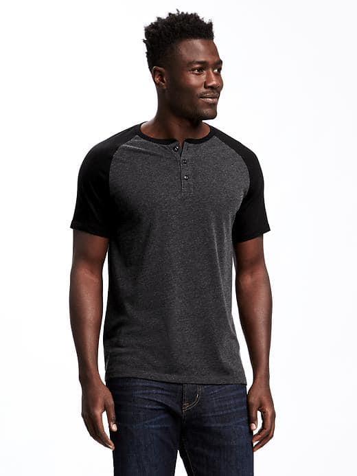 Old Navy Raglan Sleeve Henley For Men - Blackjack