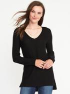Old Navy Relaxed Textured V Neck Sweater For Women - Black