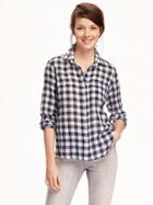 Old Navy Classic Gingham Shirt For Women - Blue Gingham