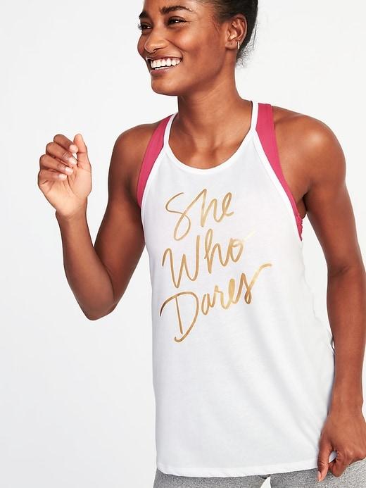 Old Navy Womens Loose-fit Graphic Racerback Performance Tank For Women She Who Dares Size S