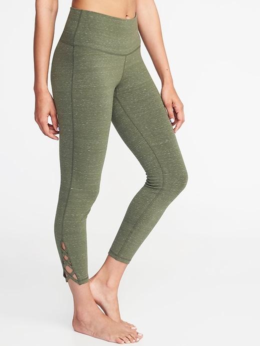 Old Navy Womens High-rise 7/8-length Lattice-hem Yoga Leggings For Women Medium Green Size M