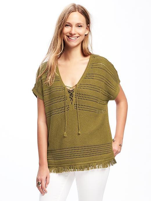 Old Navy Crochet Knit Tie Front Sweater For Women - In A Pickle