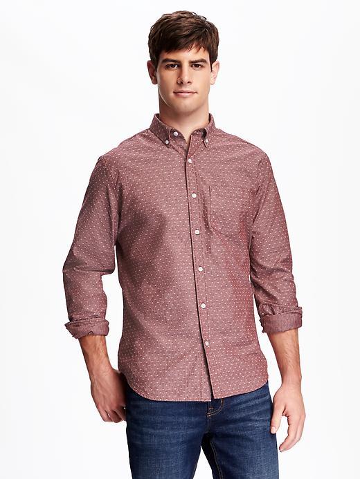 Old Navy Slim Fit Printed Shirt For Men - Dark Red