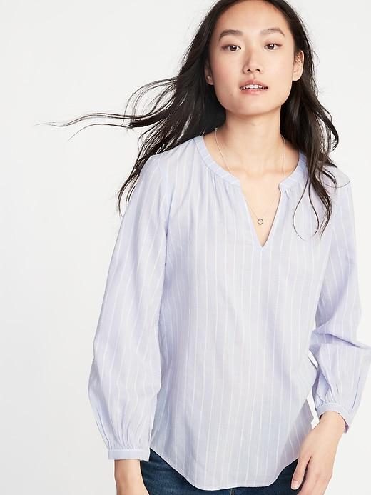 Striped Split-neck Blouse For Women