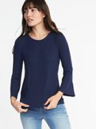 Old Navy Womens Rib-knit Bell-sleeve Top For Women Lost At Sea Navy Size Xs