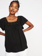 Old Navy Womens Square-neck Crochet-trim Top For Women Black Size Xxl