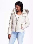 Old Navy Womens Faux Fur Trim Quilted Jacket Size L Tall - Creme De La Creme