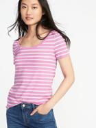 Old Navy Womens Slim-fit Scoop-neck Tee For Women Lavender Stripe Size Xl